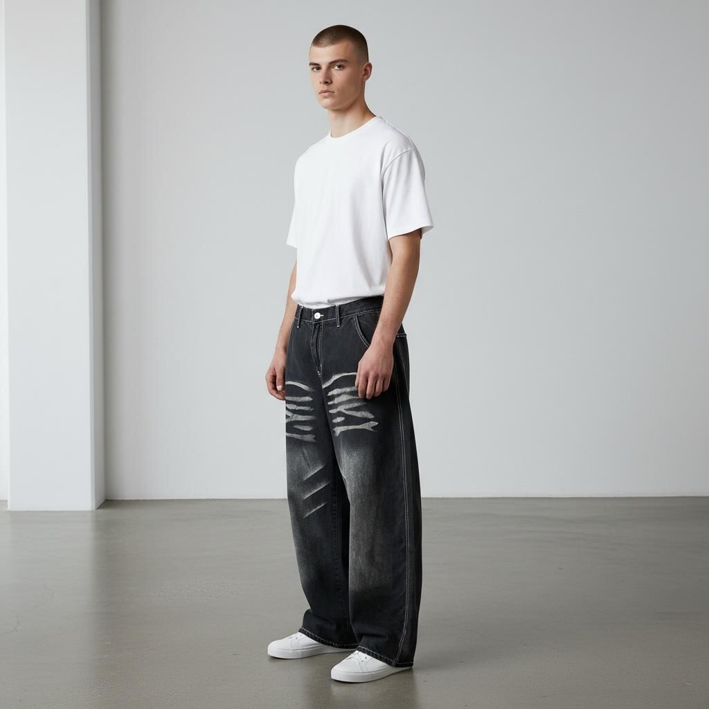 Jean baggy oscuro bordado | Pantalones | Negro | Fesera La Plata | La Plata, Argentina