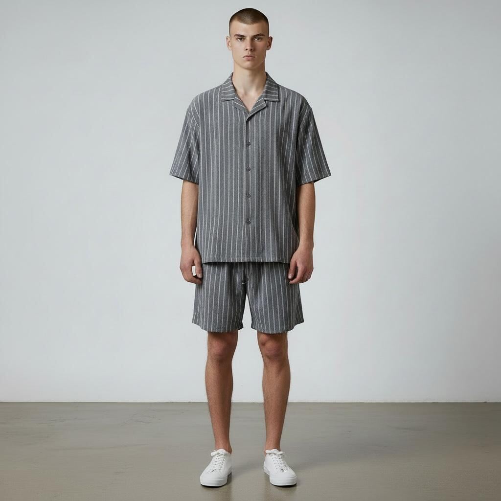 Conjunto de Lino a rayas | Conjuntos | GRIS | Fesera La Plata | La Plata, Argentina