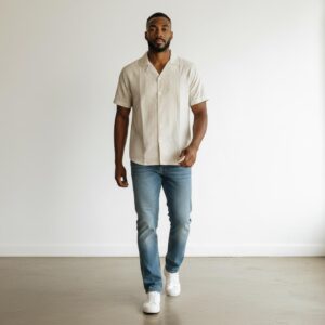 Camisa a rayas de lino crema. | Camisas | CREMA | Fesera La Plata | La Plata, Argentina